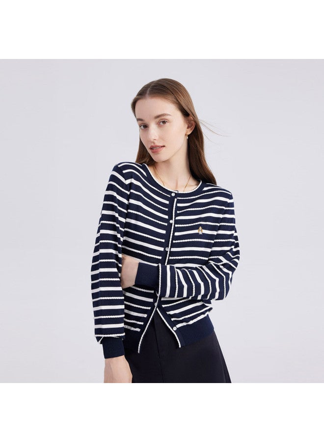 Hush Puppies Casual Striped Cardigan Long Sleeve Women's Knitwear For Spring And Autumn - Image 2
