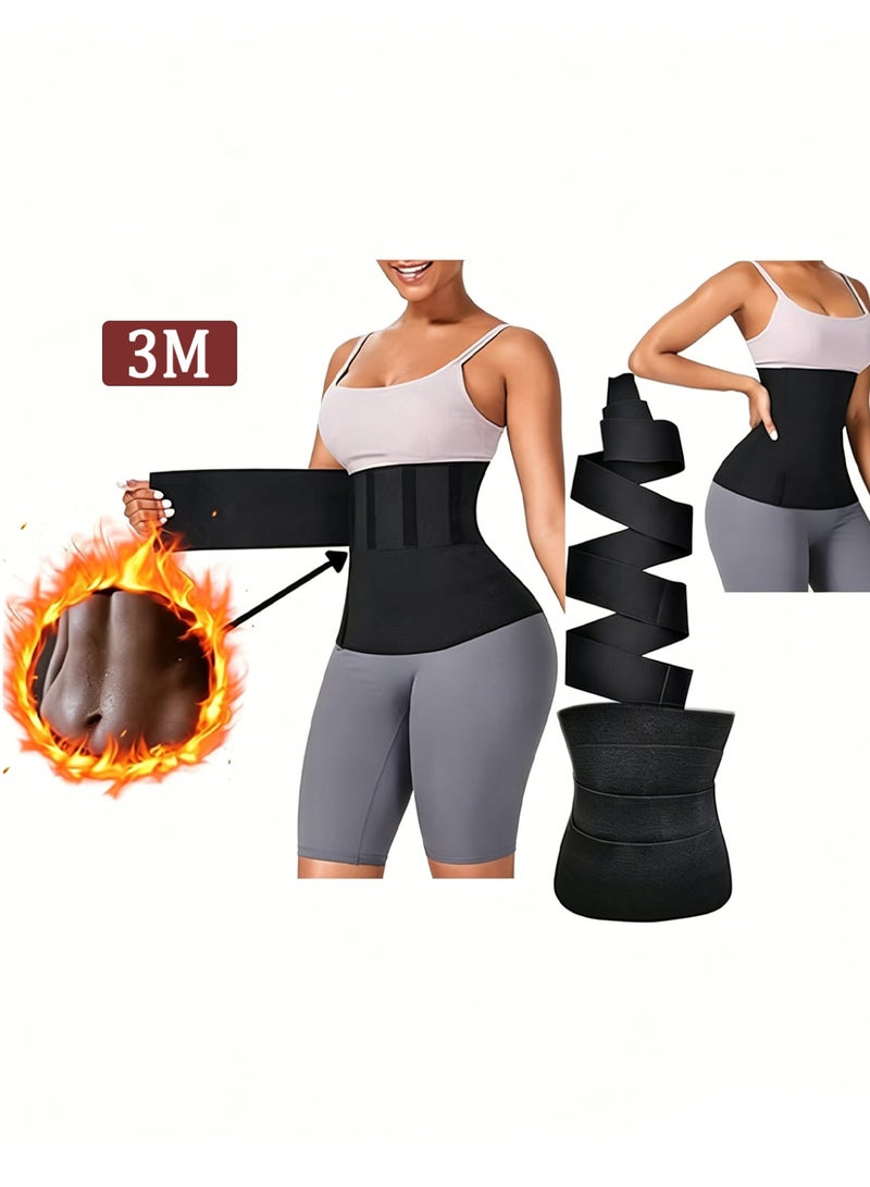 Bincoo Adjustable Waist Trainer for Women, Slimming Belt  with Tummy Sauna Bandage Wrap, With Waist Trimmer Belt Belly Body Shaper Compression Wrap, Plus Size Corset Waist Trainer for Belly Fat Slimming Gym Workout, Black - Image 1