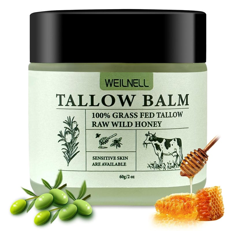 WEILNELL Beef Tallow and Honey Balm for Skin - All-Natural Moisturizer Hydrates and Nourishes the Skin, Grass-Fed Beef Tallow & Honey Balm Blend, Deeply Moisturizing for Face & Body Natural Skin Care - Image 1