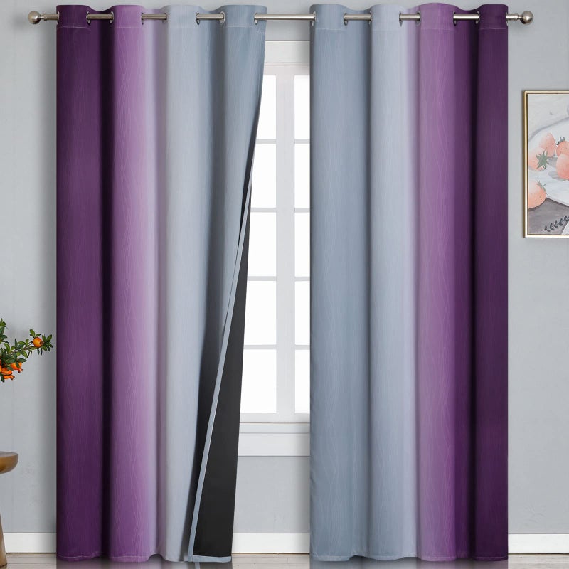 Purple and Grey Blackout Curtains 84 Inches LongOmbre and Wavy Line Pattern 100 Blackout Curtains for BedroomFull Light Blocking Grommet Thermal Insulated Drapes for Kids Room 52x84 Inch 2 Panels