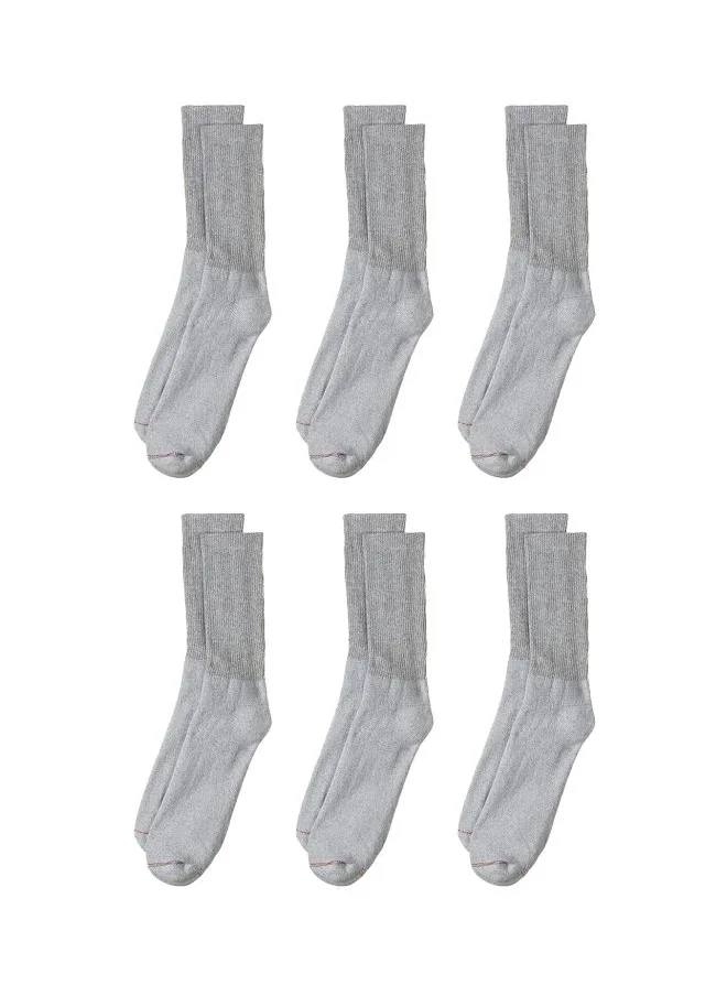هينز Hanes Mens 6 Pack FreshIQ Cushion Crew Socks