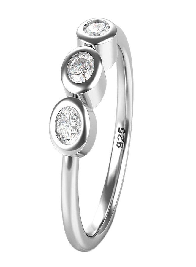 Metal Factory Sz 4.0 Solid Sterling Silver 3 CZ Past Present Future Wedding Engagement Ring - Image 1