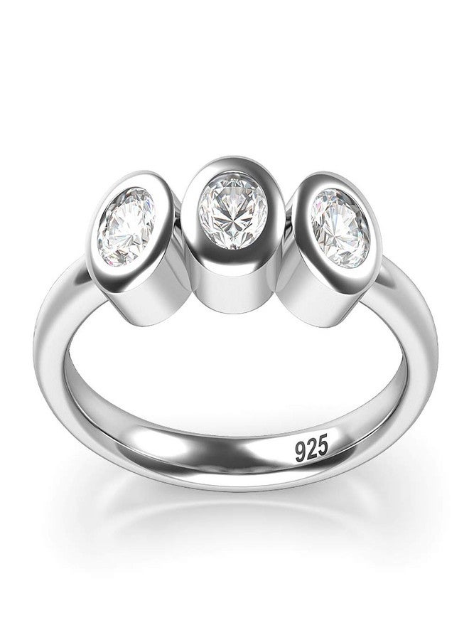 Metal Factory Sz 4.0 Solid Sterling Silver 3 CZ Past Present Future Wedding Engagement Ring - Image 2