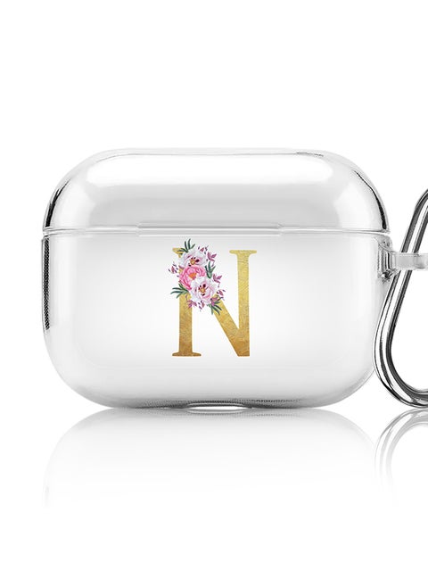 Classic Clear printed Case for Apple AirPods Pro 2nd Generation Thin Transparent Cover - Custom Monogram Initial Letter Floral Pattern Alphabet - N (Clear )