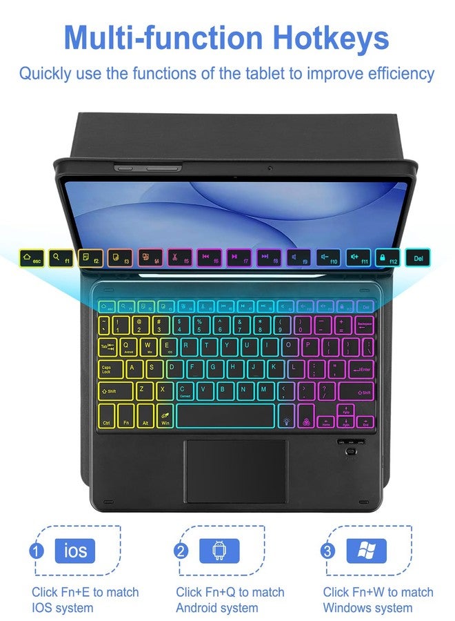 MePadKey Touchpad Keyboard Case for Samsung Galaxy Tab A11 Plus/A9 Plus 2025/2023 11 inch, 7-Color Backlight Type-C Charging Keyboard with Pencil Holder Cover Fit Tablet A11+/A9+ (Black) - Image 4
