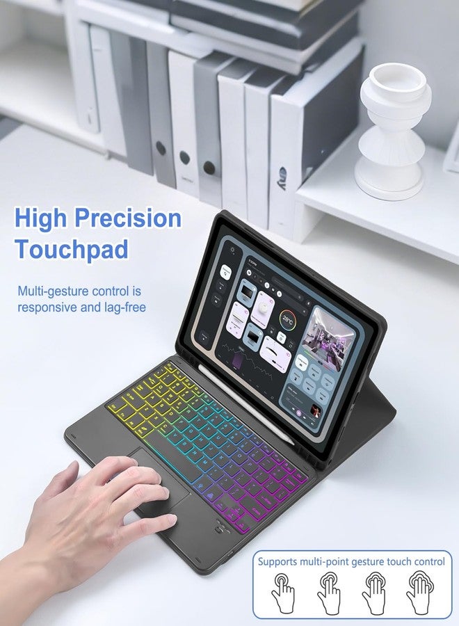 MePadKey Touchpad Keyboard Case for Samsung Galaxy Tab A11 Plus/A9 Plus 2025/2023 11 inch, 7-Color Backlight Type-C Charging Keyboard with Pencil Holder Cover Fit Tablet A11+/A9+ (Black) - Image 5