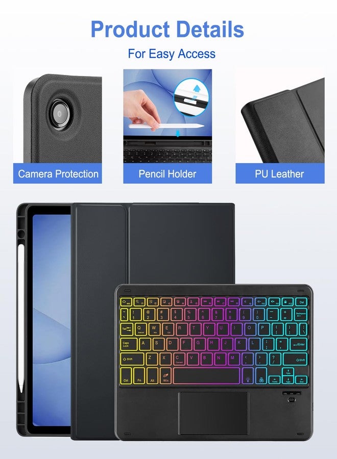MePadKey Touchpad Keyboard Case for Samsung Galaxy Tab A11 Plus/A9 Plus 2025/2023 11 inch, 7-Color Backlight Type-C Charging Keyboard with Pencil Holder Cover Fit Tablet A11+/A9+ (Black) - Image 3