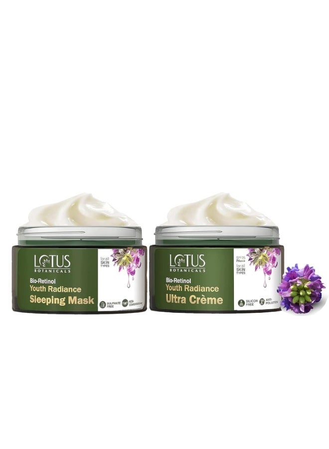 لوتس بوتنيكال كريم "لوتس بوتانيكالز" فائق الغنى (Ultra Crème) وقناع النوم (كريم ليلي) من مجموعة "بيو-ريتينول يوث ريديانس" (Bio-Retinol Youth Radiance) لمكافحة الشيخوخة | يقلل الخطوط الدقيقة ويحاربها ويغذي البشرة - عبوة 50 جم لكل منهما - Image 1