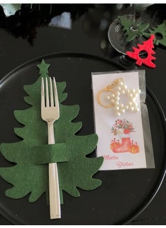 Masalsı Concept Fairytale Concept Green 6 Pieces Decorative Pine Tree Spoon Holder + 6 Pieces Pearl Keychain 