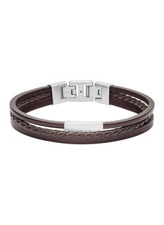 FOSSIL Men's Multi-Strand Silver-Tone Steel and Leather Bracelet  - Image 3