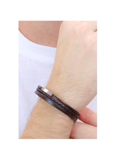 FOSSIL Men's Multi-Strand Silver-Tone Steel and Leather Bracelet  - Image 2