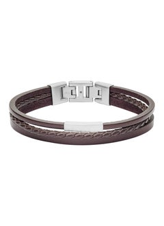 FOSSIL Men's Multi-Strand Silver-Tone Steel and Leather Bracelet  - Image 1