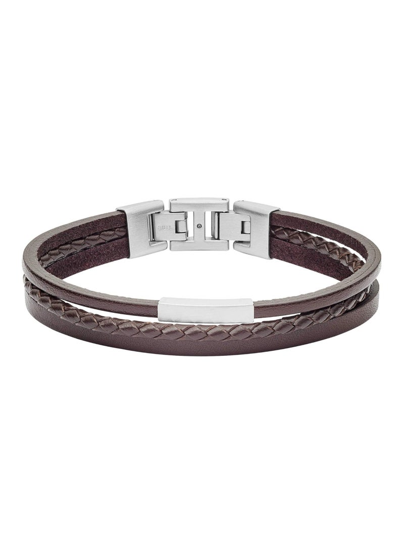 FOSSIL Men's Multi-Strand Silver-Tone Steel and Leather Bracelet  - Image 1