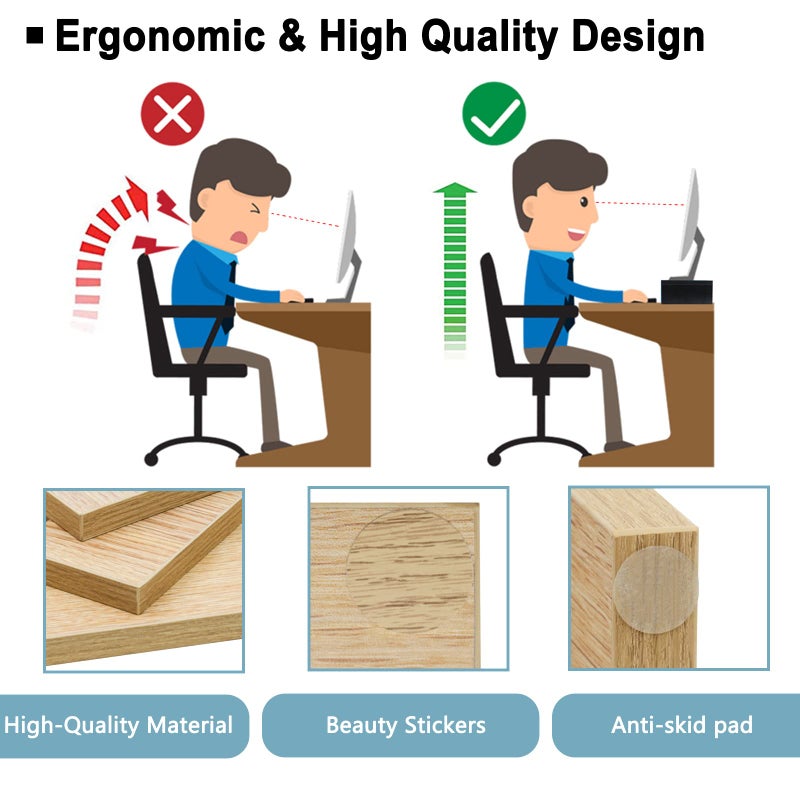 TEAMIX 2 Pack Monitor Stand Riser-20 inch, Wooden Desktop Riser for TV/PC/Laptop/Printer, Cozy Monitor Riser with Storage, Computer Stand Space-Saving - Image 4