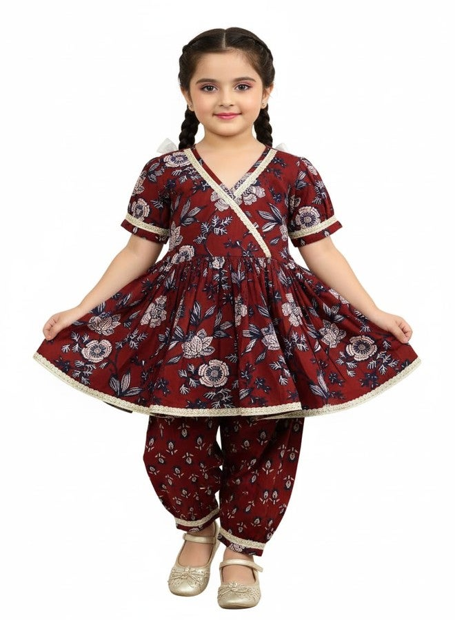 VeraA Cotton Anarkali Kurta Pant Set for Girls, Gotta Patti Lace Design Peplum Top with Afghan Pants & Peplum Top, Ethnic Wear for Diwali & Festivals, Indian Outfit, Dress for Kids - Image 2