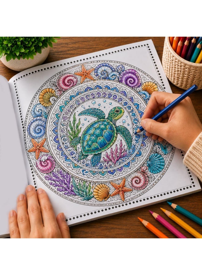 Ocean Mandalas: Adult Coloring Book with Tear-Out Sheets for Relaxation & Stress Relief, Featuring Dolphins, Turtles, Sharks & Marine Life - Image 3
