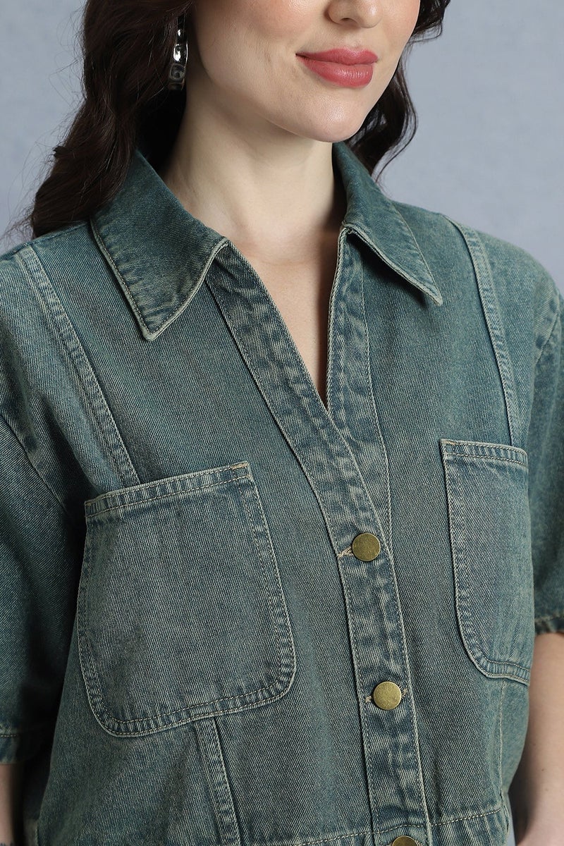 inkd WOMEN'S DENIM CROP TOP|MARINE BLUE|Women Apparel – Everyday Comfort Wear - Image 4