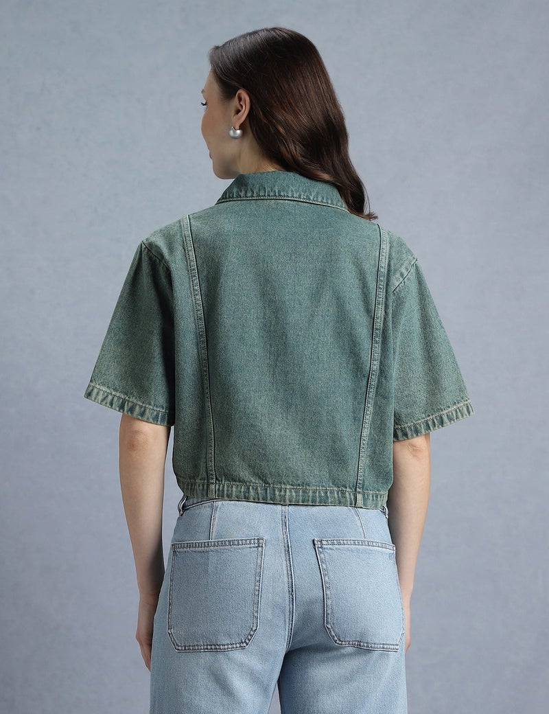 inkd WOMEN'S DENIM CROP TOP|MARINE BLUE|Women Apparel – Everyday Comfort Wear - Image 3