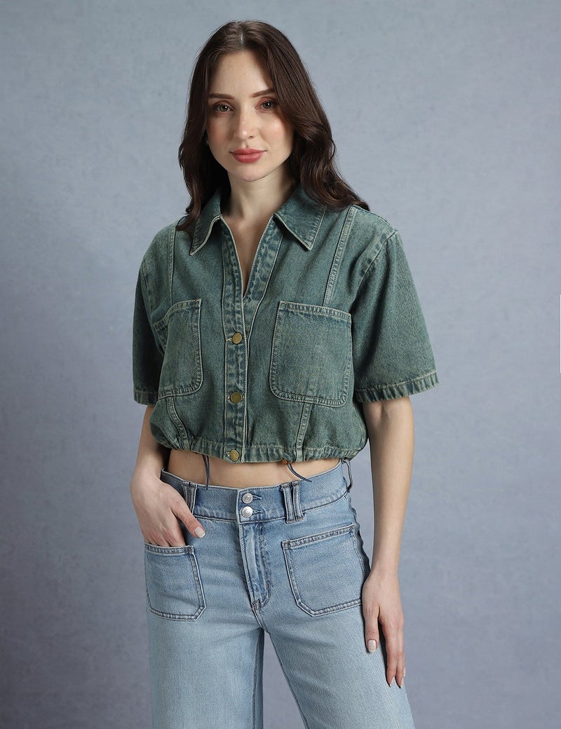 inkd WOMEN'S DENIM CROP TOP|MARINE BLUE|Women Apparel – Everyday Comfort Wear - Image 5