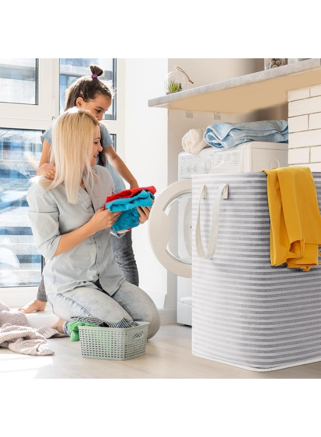 Laundry Baskets Collapsible Laundry Hamper, Large Laundry Baskets Freestanding Waterproof Clothes Hamper with Easy Carry Handles, Dirty Clothes Hamper Laundry Baskets for Bedroom, Bathroom, Dorm, Toys Storage，(Stripes, 1 × 75L) - Image 4