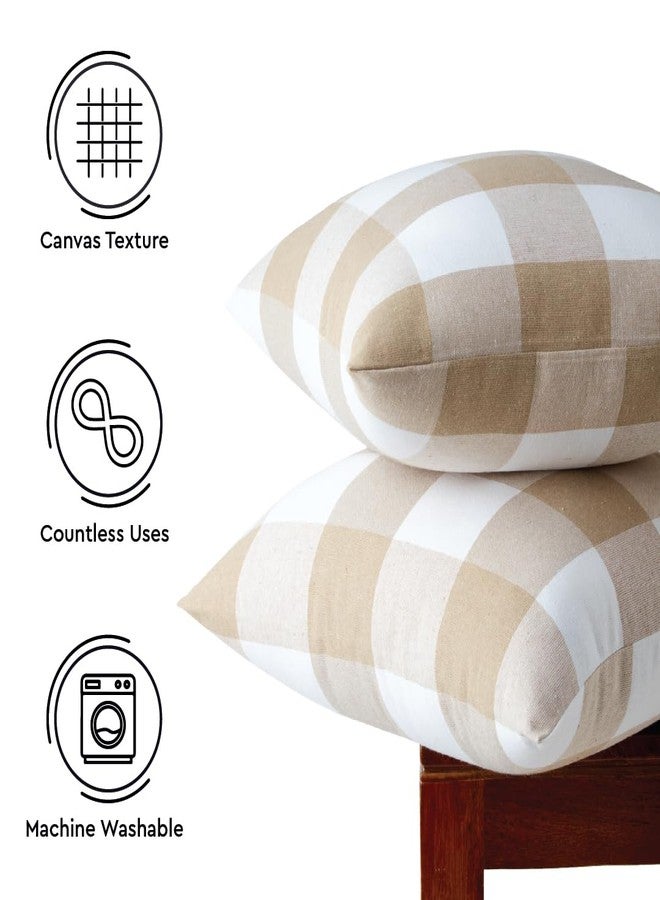 مجموعة من أغطية وسائد Encasa XO Farmhouse مقاس 18 × 18 بوصة، بنقشة مربعات بيج بافالو | أغطية وسائد مزخرفة بدون حشوات | أغطية وسائد منقوشة ومُخططة لغرفة المعيشة والأريكة - Image 3