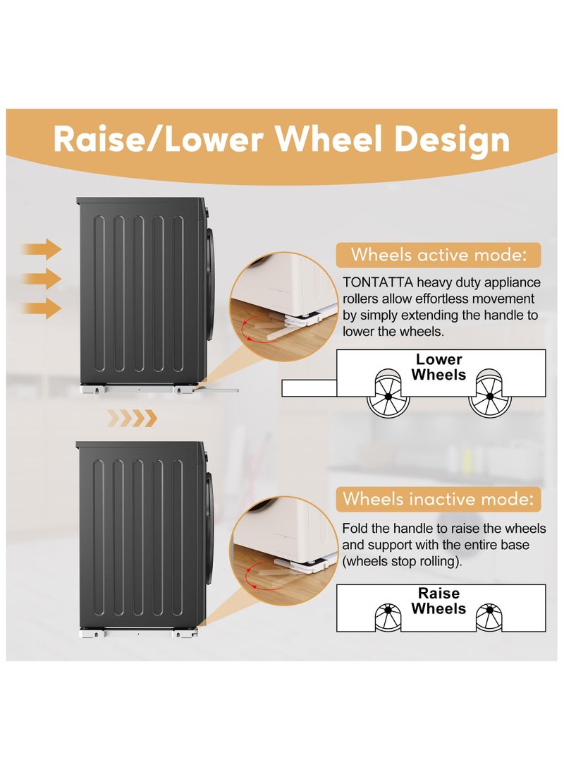 Zikra Furniture Washing Machine Dolly Raise/Lower Wheels, Appliance Rollers Heavy Duty for Refrigerator Moving Sliders for Hardwood Floors, Fridge Mover/Lifter/Dolly, Washing Machine Stand with Wheels - Image 5