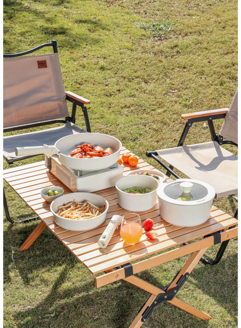 سنسارتي مجموعة أواني طهي سينسارتي غير لاصقة بمقابض قابلة للفصل، 14 قطعة من أواني الطهي الحثية القابلة للتكديس، مجموعات أواني طهي موفرة للمساحة مع مقبض قابل للإزالة باللون الأبيض - Image 5