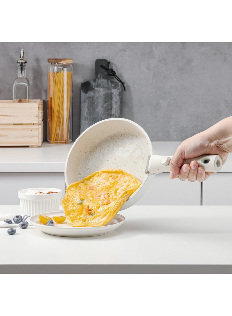 سنسارتي مجموعة أواني طهي سينسارتي غير لاصقة بمقابض قابلة للفصل، 14 قطعة من أواني الطهي الحثية القابلة للتكديس، مجموعات أواني طهي موفرة للمساحة مع مقبض قابل للإزالة باللون الأبيض - Image 4