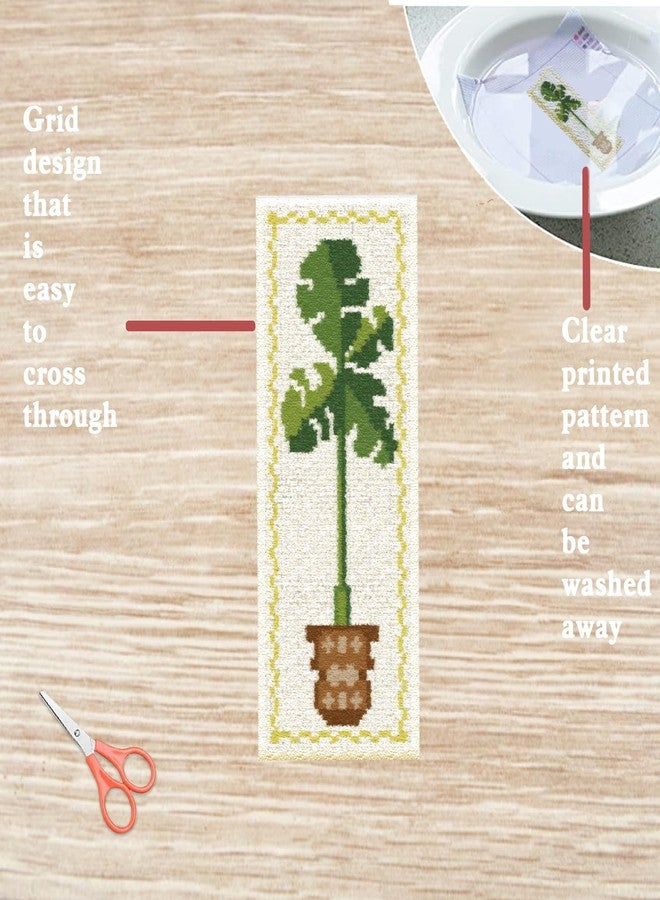 FREEBLOSS 6 Set Cross Stitch Bookmark Kit Green Plants Patterned Embroidery Bookmarks with Instruction Cross Stitch Kits for Adults 8''x2.4'' - Image 3