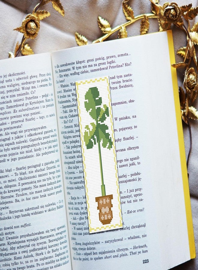 FREEBLOSS 6 Set Cross Stitch Bookmark Kit Green Plants Patterned Embroidery Bookmarks with Instruction Cross Stitch Kits for Adults 8''x2.4'' - Image 5