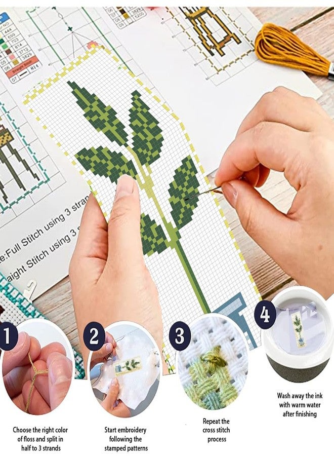 FREEBLOSS 6 Set Cross Stitch Bookmark Kit Green Plants Patterned Embroidery Bookmarks with Instruction Cross Stitch Kits for Adults 8''x2.4'' - Image 4