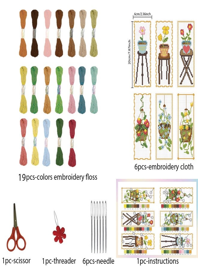FREEBLOSS 6 Set Cross Stitch Bookmark Kit Green Plants Patterned Embroidery Bookmarks with Instruction Cross Stitch Kits for Adults 8''x2.4'' - Image 2