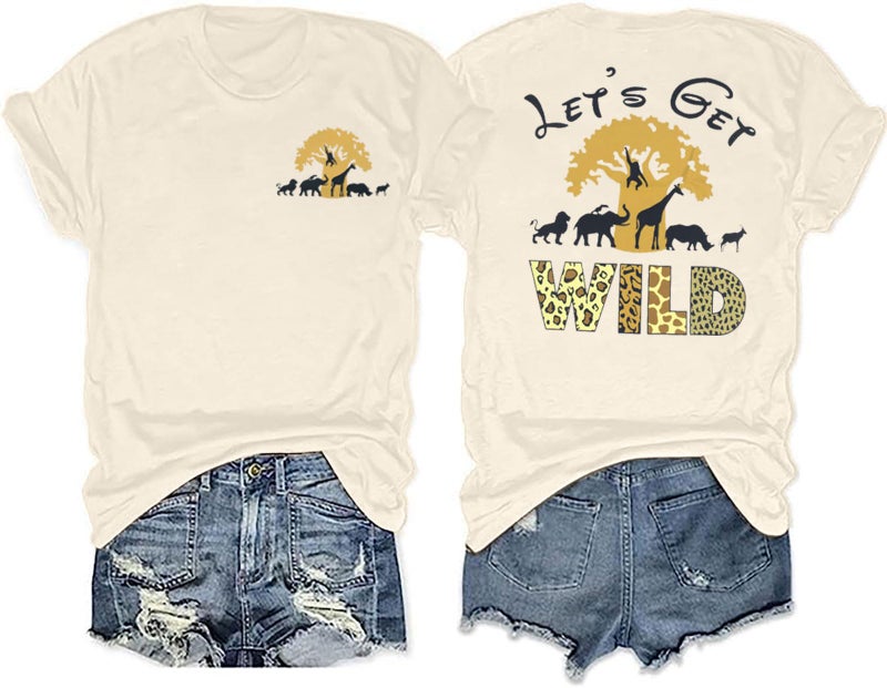 JinTing Lets Get Wild Shirts Women Animal Kingdom Shirt Family Safari Trip Tshirts Cute Zoo World Short Sleeve Tee Apricot - Image 1