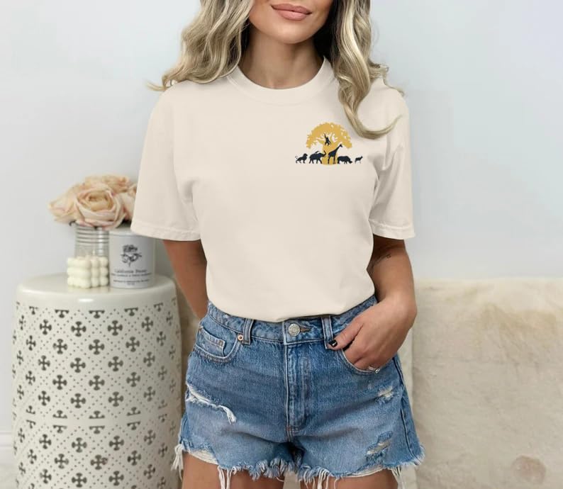 JinTing Lets Get Wild Shirts Women Animal Kingdom Shirt Family Safari Trip Tshirts Cute Zoo World Short Sleeve Tee Apricot - Image 5