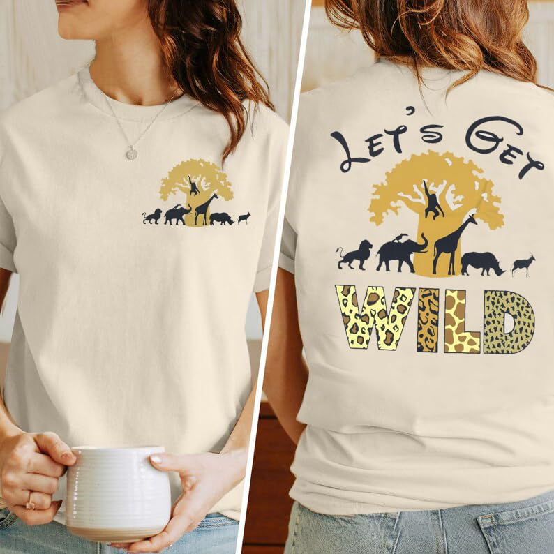 JinTing Lets Get Wild Shirts Women Animal Kingdom Shirt Family Safari Trip Tshirts Cute Zoo World Short Sleeve Tee Apricot - Image 4