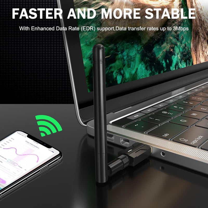 TECHKEY USB Bluetooth 5.1 Adapter for Desktop PC: Long Range 300FT Wireless Dongle with 5dBi Antenna Plug & Play for Laptop Windows 11/10/8.1, Pair BT Headphones/Headset/Speaker/Mouse/Keyboard/Printer - Image 3