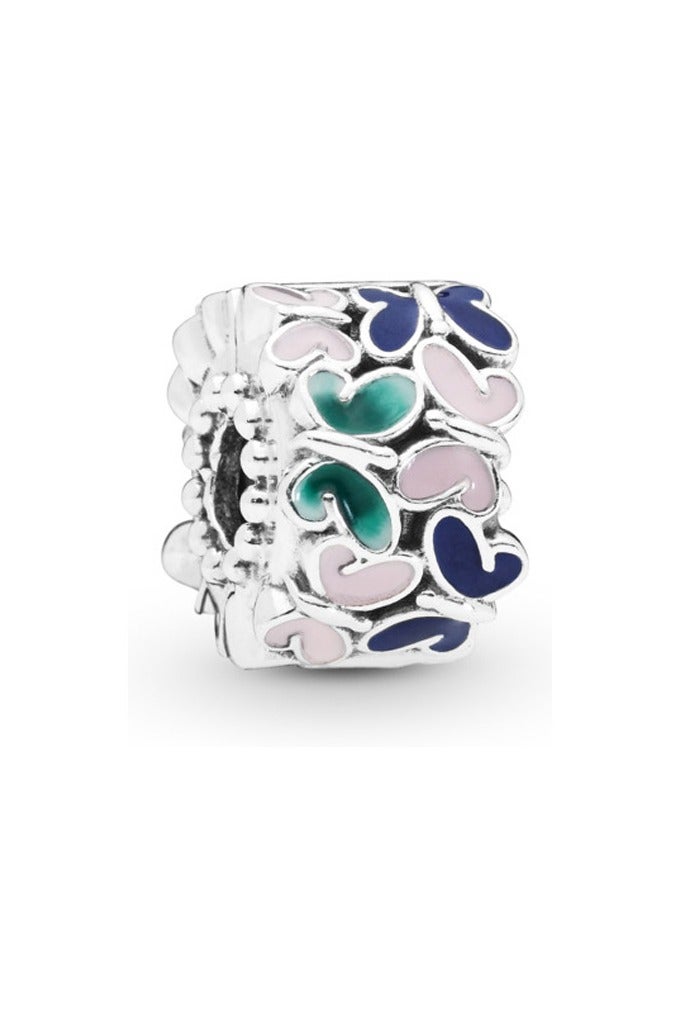 باندورا مشبك الفراشة الفضي مع المينا الأخضر والأزرق والوردي - Image 1