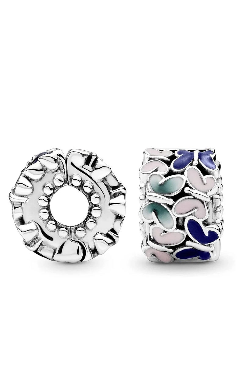 باندورا مشبك الفراشة الفضي مع المينا الأخضر والأزرق والوردي - Image 2