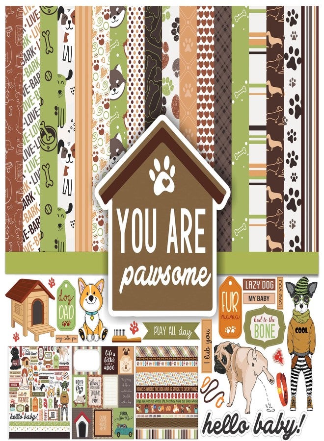 Inkdotpot Brown Green Dog Theme Collection Double,Sided Scrapbook Paper Kit Cardstock 12"x12" Card Making Paper Pack of with Sticker Sheet - 16 Pages - Brown & Green - Image 1