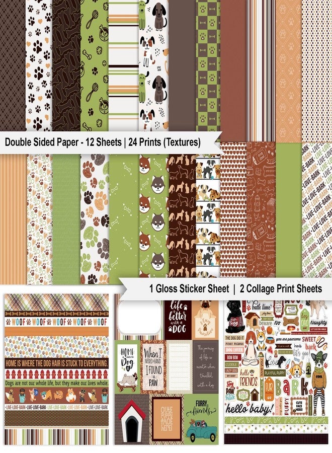 Inkdotpot Brown Green Dog Theme Collection Double,Sided Scrapbook Paper Kit Cardstock 12"x12" Card Making Paper Pack of with Sticker Sheet - 16 Pages - Brown & Green - Image 2