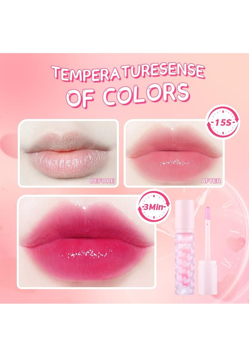 Excefore 3Pcs Color Changing Hydrating Lip Oil Set, Pink Magic Mood Liquid Lipstick, High-Shine Clear Temperature Color Change Lip Stain Lip Balm, Long Lasting Nutritious Natural PH Color Change Lip  - Image 5
