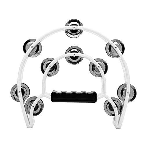 Musfunny Tambourine with Double Row Metal Jingles Hand Held Percussion Tambourines Musical Educational Instrument for Adults Church KTV Party (White) - Image 1
