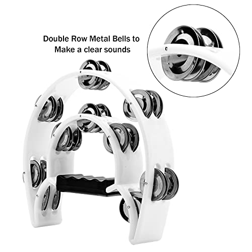 Musfunny Tambourine with Double Row Metal Jingles Hand Held Percussion Tambourines Musical Educational Instrument for Adults Church KTV Party (White) - Image 3