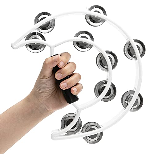 Musfunny Tambourine with Double Row Metal Jingles Hand Held Percussion Tambourines Musical Educational Instrument for Adults Church KTV Party (White) - Image 5