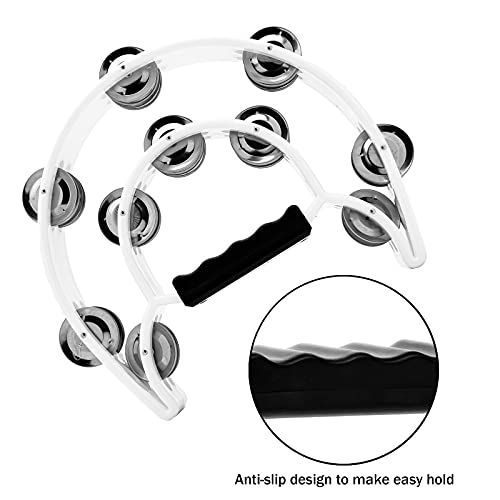 Musfunny Tambourine with Double Row Metal Jingles Hand Held Percussion Tambourines Musical Educational Instrument for Adults Church KTV Party (White) - Image 4