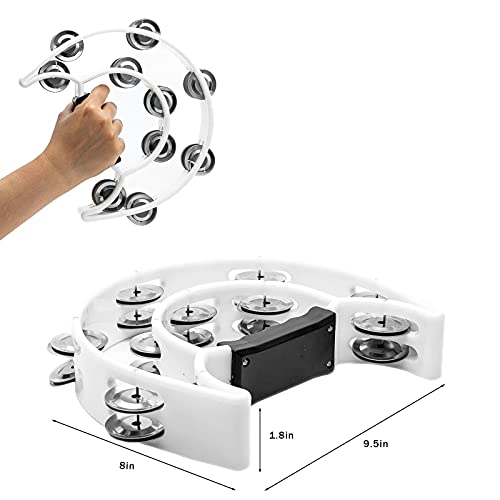 Musfunny Tambourine with Double Row Metal Jingles Hand Held Percussion Tambourines Musical Educational Instrument for Adults Church KTV Party (White) - Image 2