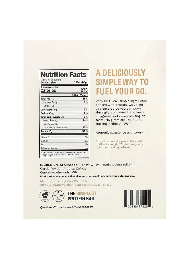 RiseBar Rise Bar, Protein Bar, Mocha Almond , 12 Bars, 2.1 oz (60 g) Each  - Image 2