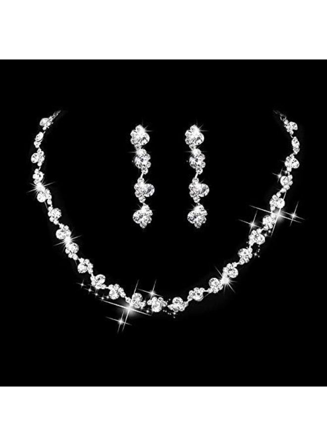 Unicra Bride Silver Necklace Earrings Set Crystal Bridal Wedding Jewelry Set Rhinestone Choker Necklace for Women and Brides - Image 1