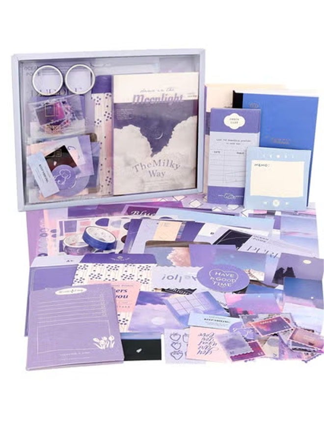 Bukela Hand Journal Gift Box Set for Art Journal, Junk Journal, Sunset Vintage Journal Supplies, Aesthetic Scrapbook Sticker Craft Kit with A6 Grid Notebook DIY Scrapbook Gift for Girls (155 Pieces) - Image 1