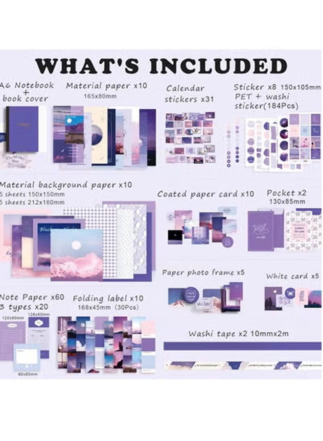 Bukela Hand Journal Gift Box Set for Art Journal, Junk Journal, Sunset Vintage Journal Supplies, Aesthetic Scrapbook Sticker Craft Kit with A6 Grid Notebook DIY Scrapbook Gift for Girls (155 Pieces) - Image 2